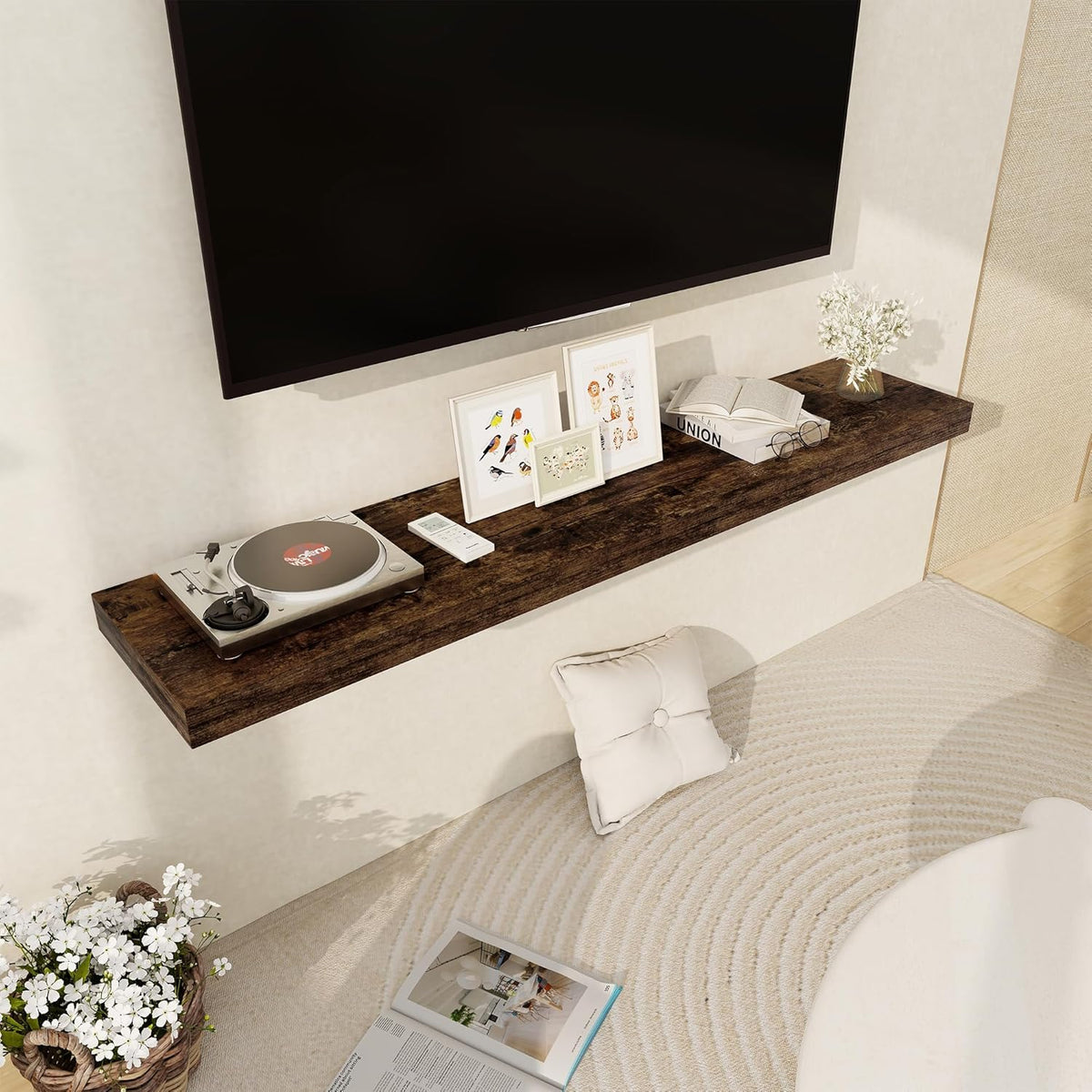 Floating Shelves 55 Inch Long, 55 x 12 Large Floating Shelf Wall Mounted, 12 Inch Wide Floating