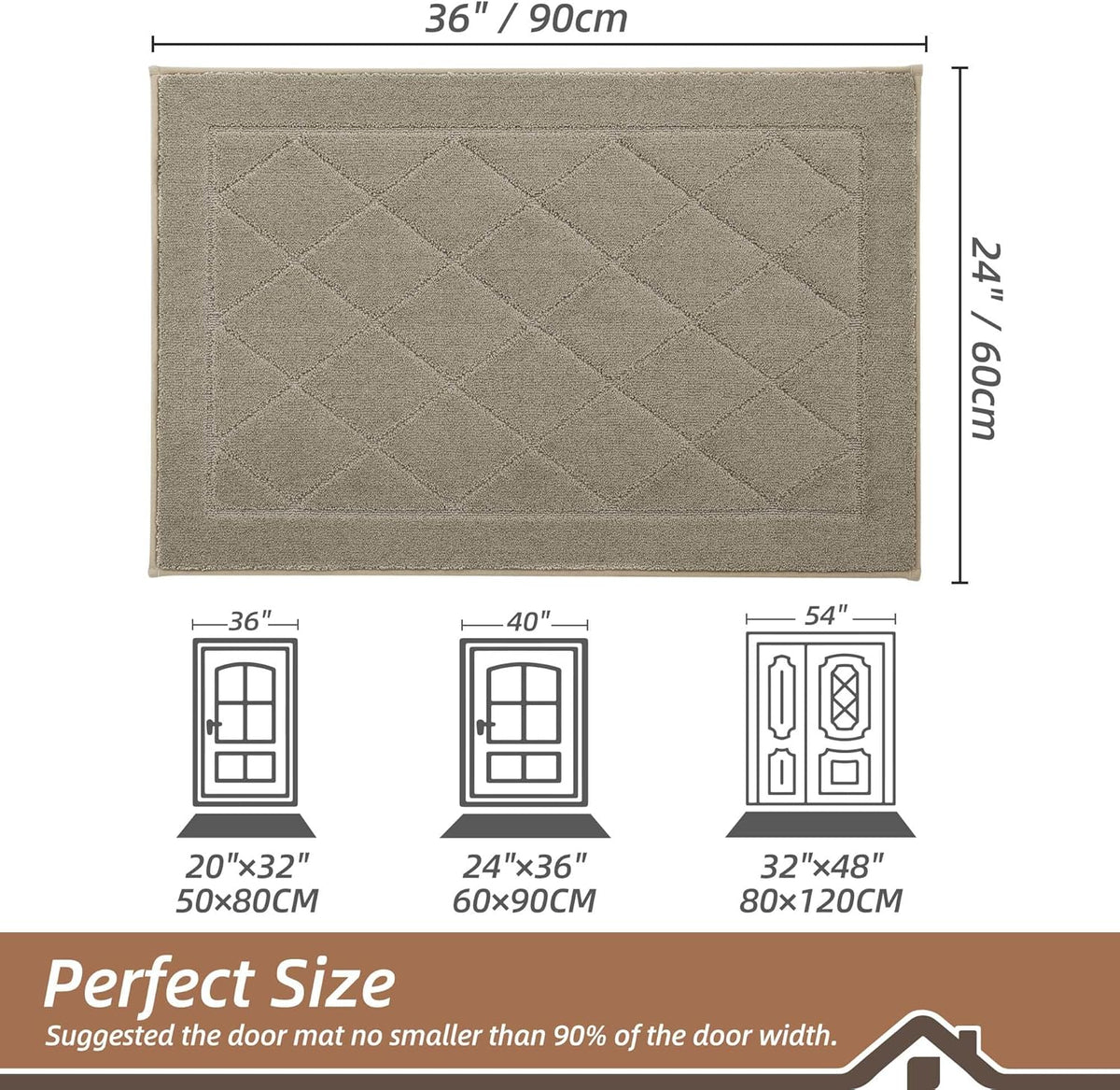 BEQHAUSE Dirt Trapper Door Mat 24" x 36", Doormat Non-Slip Entryway Rugs Washable, Dog Door Mat