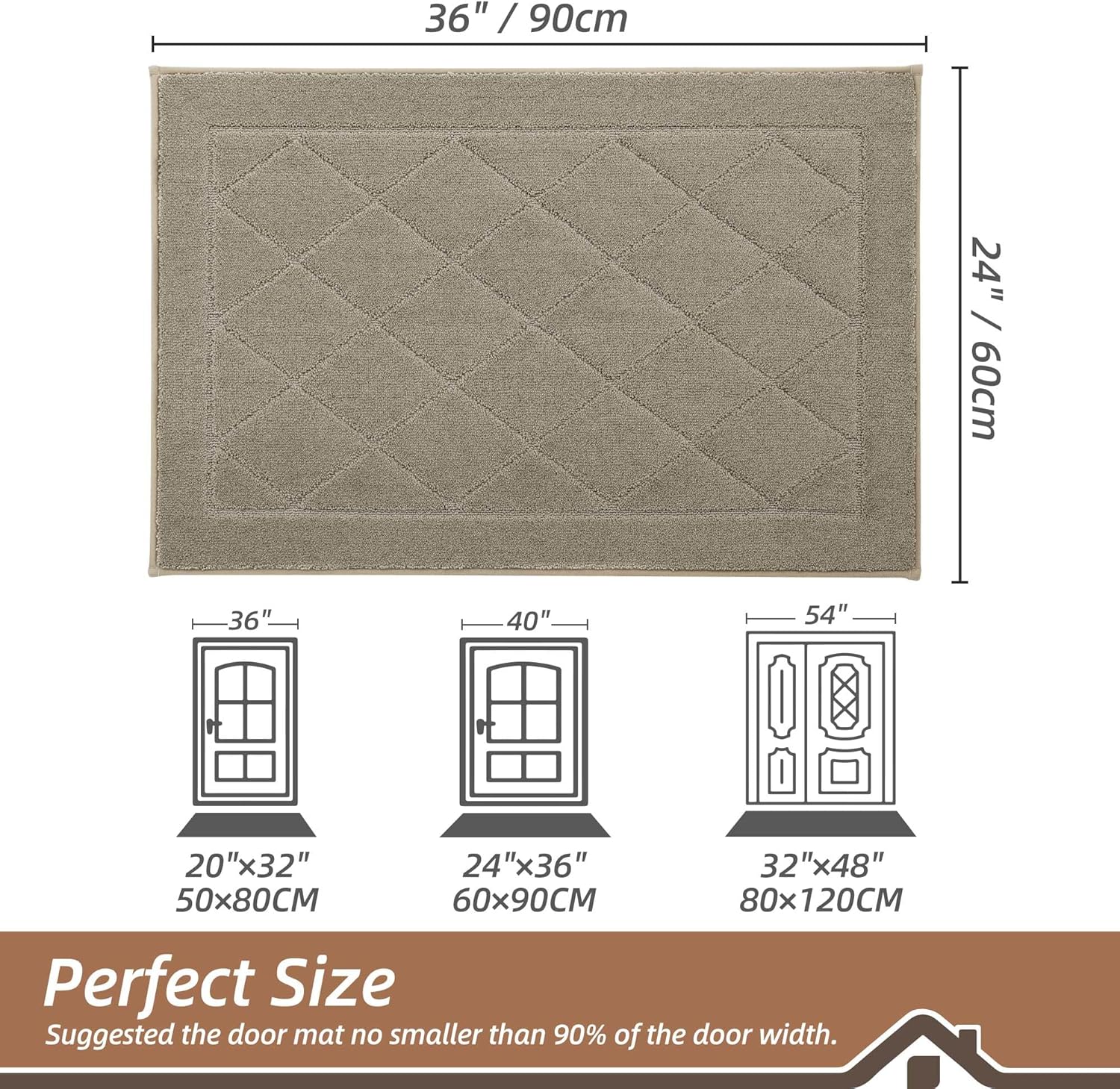 BEQHAUSE Dirt Trapper Door Mat 24" x 36", Doormat Non-Slip Entryway Rugs Washable, Dog Door Mat