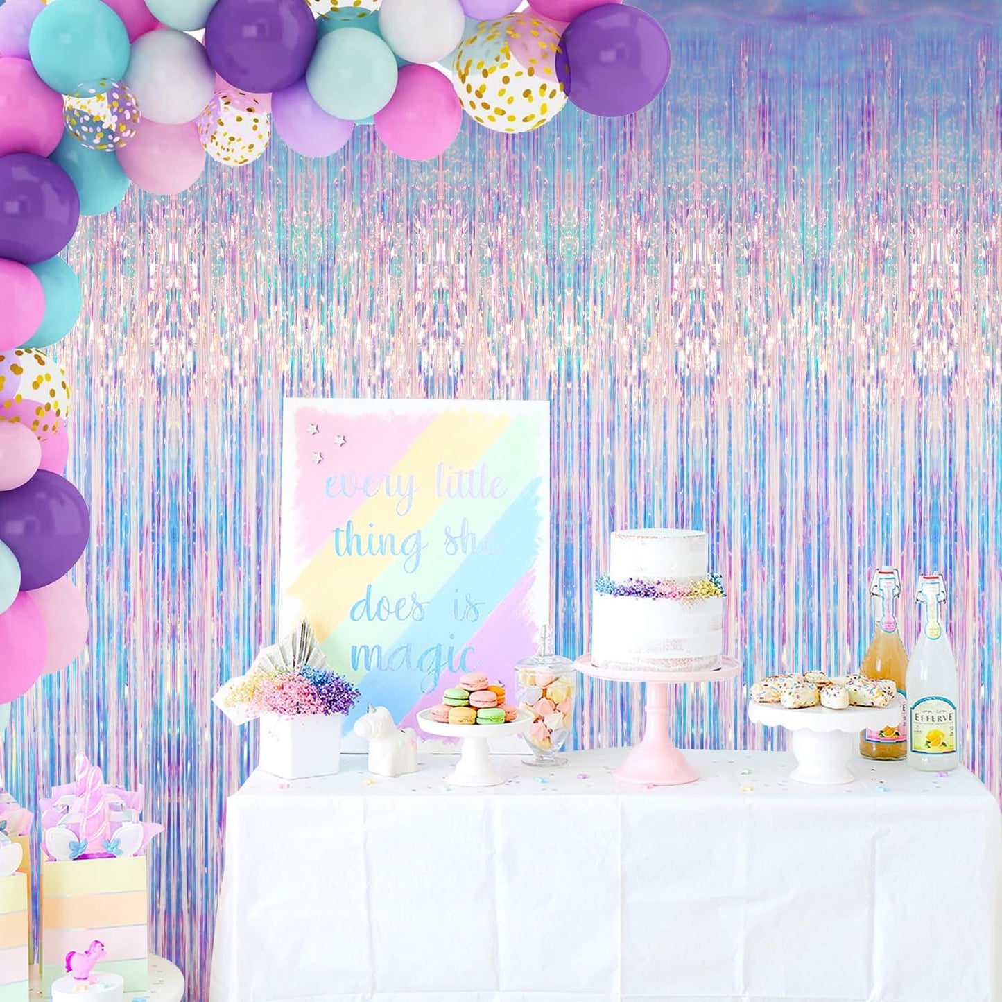 GOER 6.4 ft x 6.5 ft Metallic Tinsel Foil Fringe Curtains,Pack of 2 Party Streamer Backdrop for