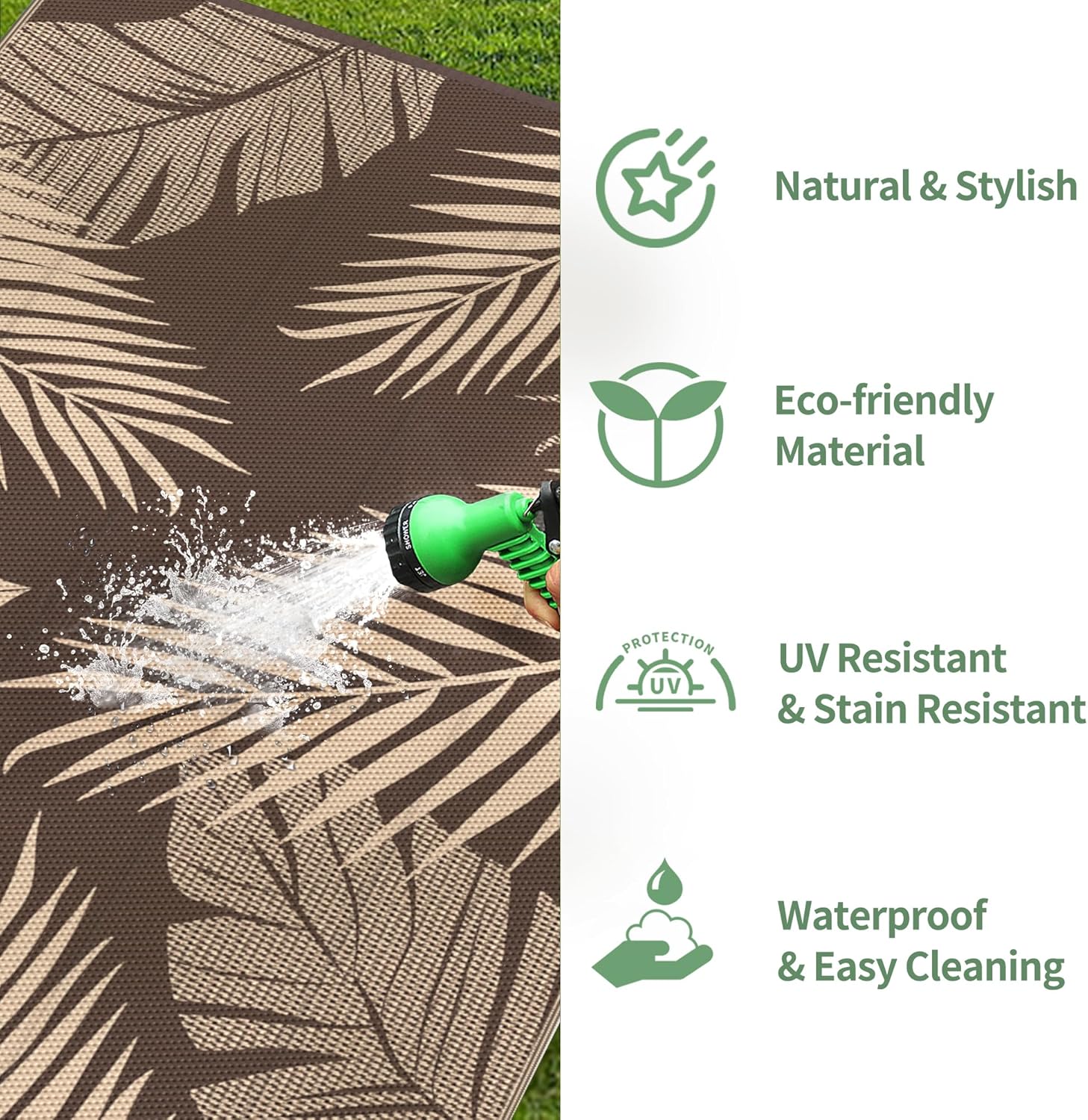 GENIMO Outdoor Rug 5' x 8' Waterproof for Patios Clearance, Reversible Outdoor Plastic Straw