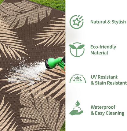GENIMO Outdoor Rug 8' x 10' Waterproof for Patios Clearance, Reversible Outdoor Plastic Straw