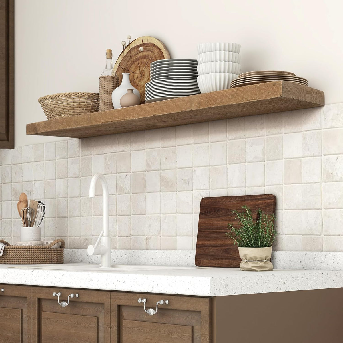 Floating Shelves - 8" Deep Rustic Reclaimed Barnwood Wall Hanging Shelves with Invisible Heavy-Duty