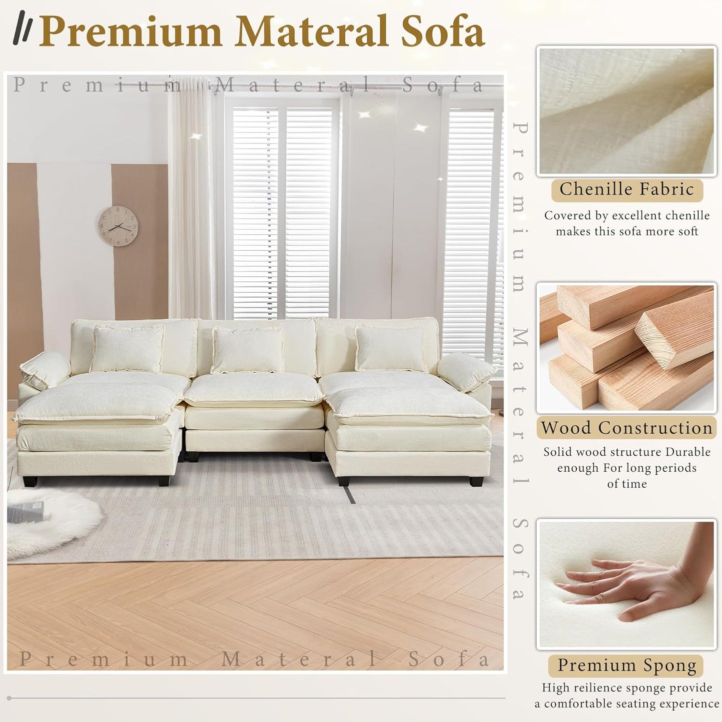URRED Modular Sectional Sofa Comfy Cloud Couch, Modern Chenille Sofa Sleeper Deep Seat Couches with