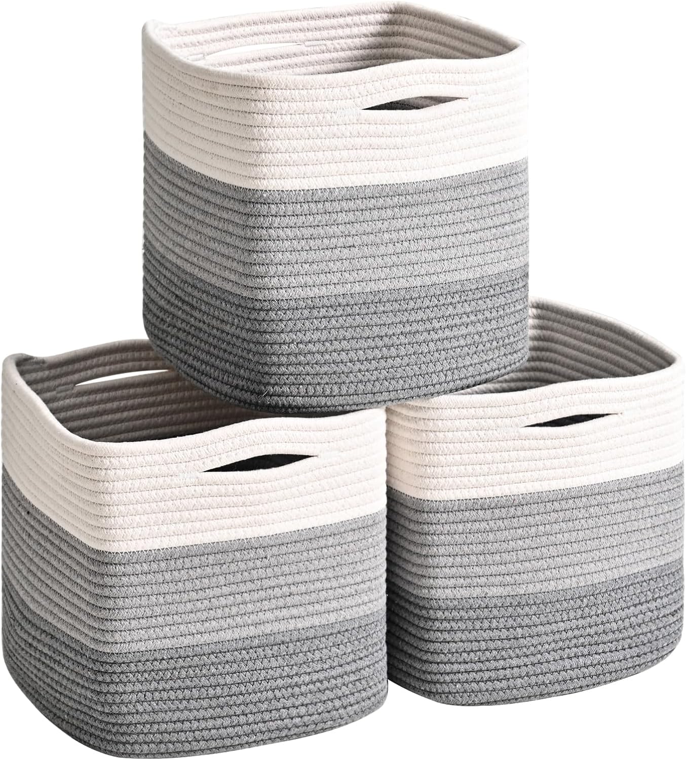 11 Inch Cube Storage Bins, Storage Cube Organizer Bins, Woven Cotton Rope Basket for Storage