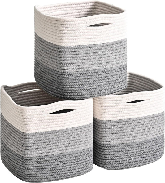 11 Inch Cube Storage Bins, Storage Cube Organizer Bins, Woven Cotton Rope Basket for Storage