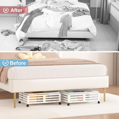 Under Bed Storage Containers With Wheels - 2 Pcs Bamboo Wood Rolling Underbed Shoe Storage Bins