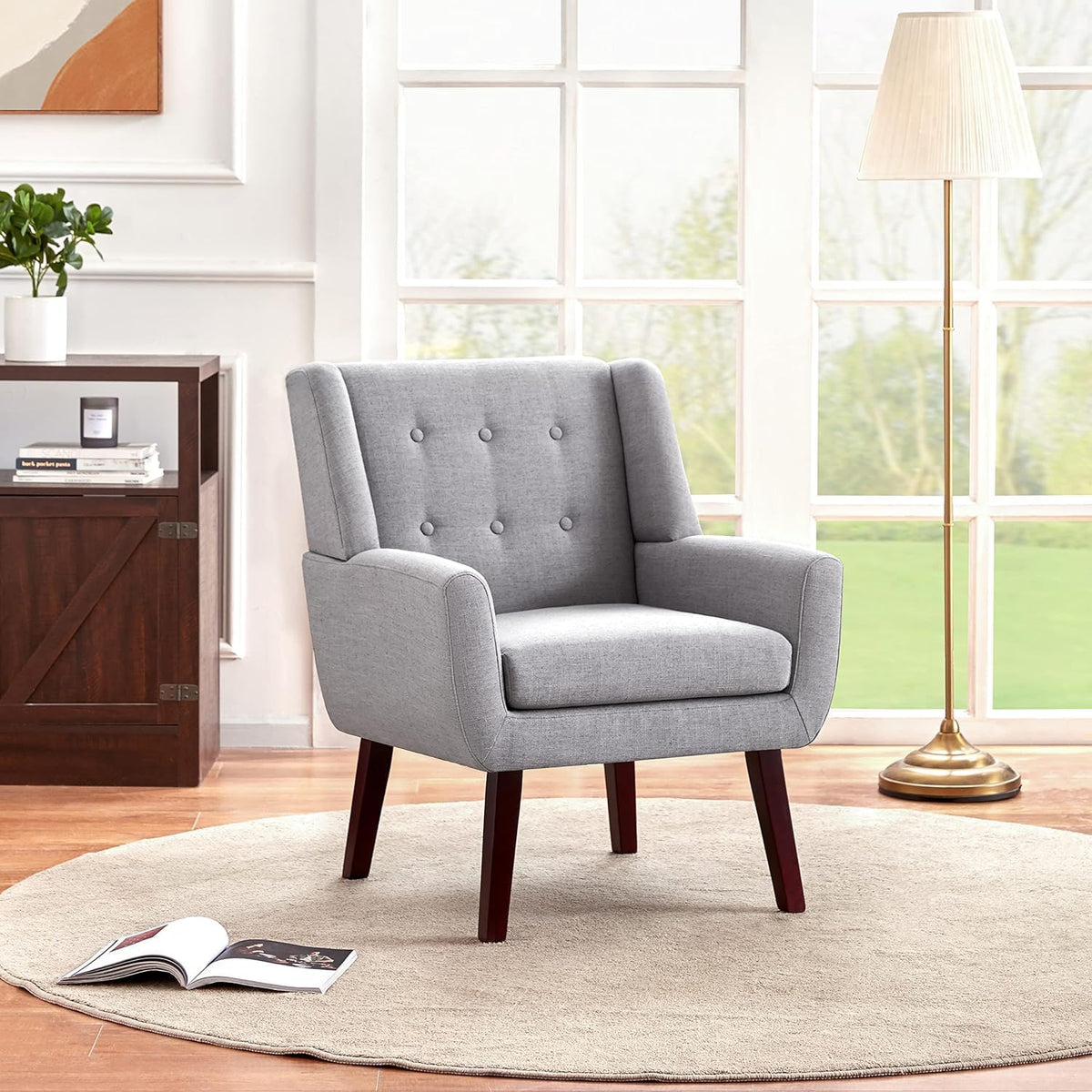 HUIMO Accent Chairs Set of 4, Upholstered Button Tufted Armchair, Linen Fabric Sofa Chairs for