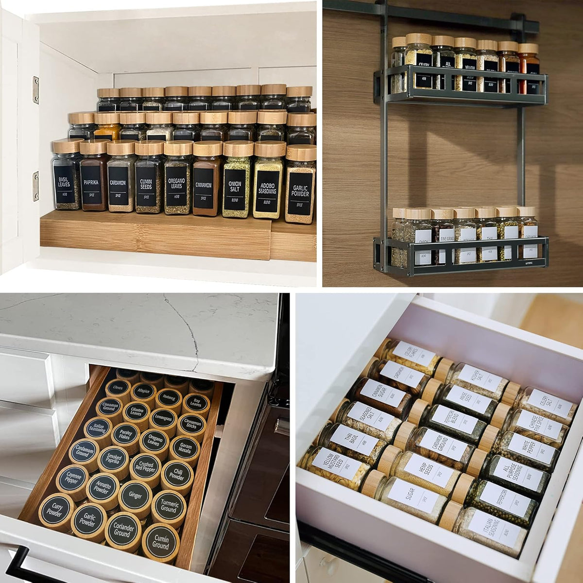 Churboro 36 Spice Jars with Labels- Spice Jars with Bamboo Lids - 4 Oz Glass Spice Containers with