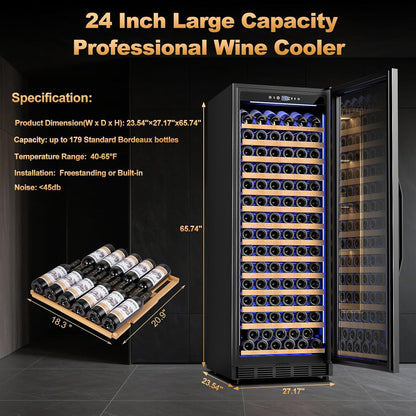 24 Inch Wine Cooler Refrigerator,179 Bottles Wine Fridge Large Capacity Professional Wine Cellars