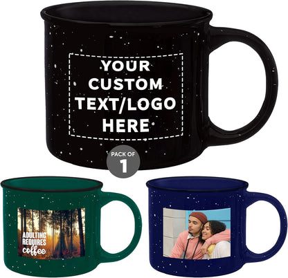 DISCOUNT PROMOS Custom Ceramic Campfire Coffee Mugs 13 oz. Set of 1, Personalized Bulk Pack