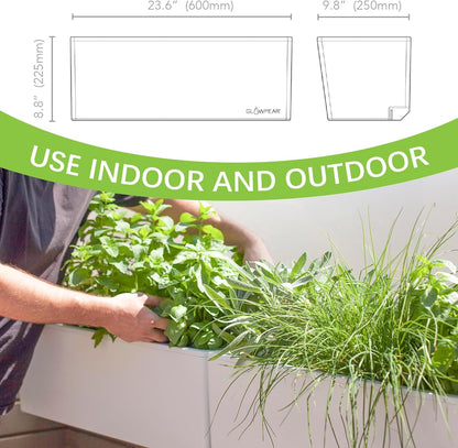 Glowpear Self Watering Planter Box - 23.6", White - UV Stable, Scalable Wall Mounts Plant Pot with