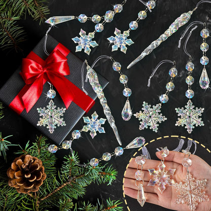 80pcs Christmas Crystal Snowflake Ornaments for Tree - Iridescent Christmas Acrylic Snowflakes Drop