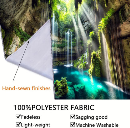 BSFHH Nature Tapestry Forest Tree Sea Cave Wall Hanging, Stream Through Rainforest Landscape Wall