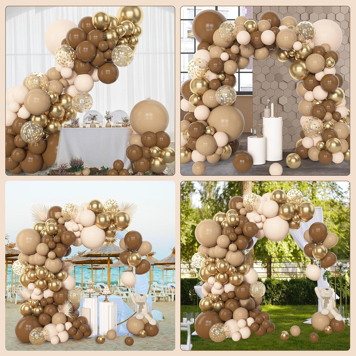 Amandir 153pcs Brown Balloon Garland Arch Kit, Different Sizes 18 12 10 5 inch Brown Nude Latex