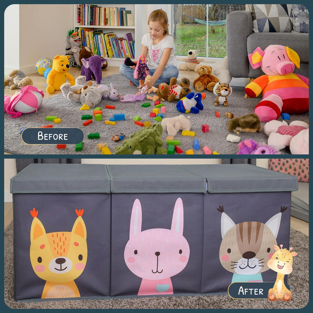 Extra Large Toy Storage Organizer with Lid - Sturdy, Collapsible Toy Chest Storage Box with Cute