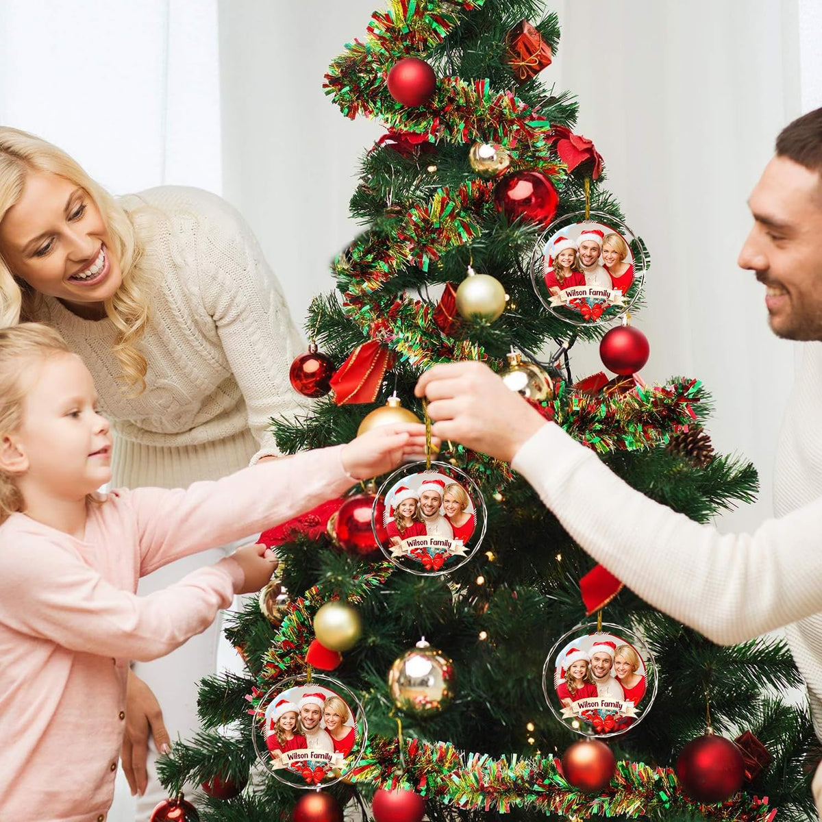 Christmas Hanging Decor, Personalized Crystal Photo Ornaments, Custom Ornaments for Family/Child