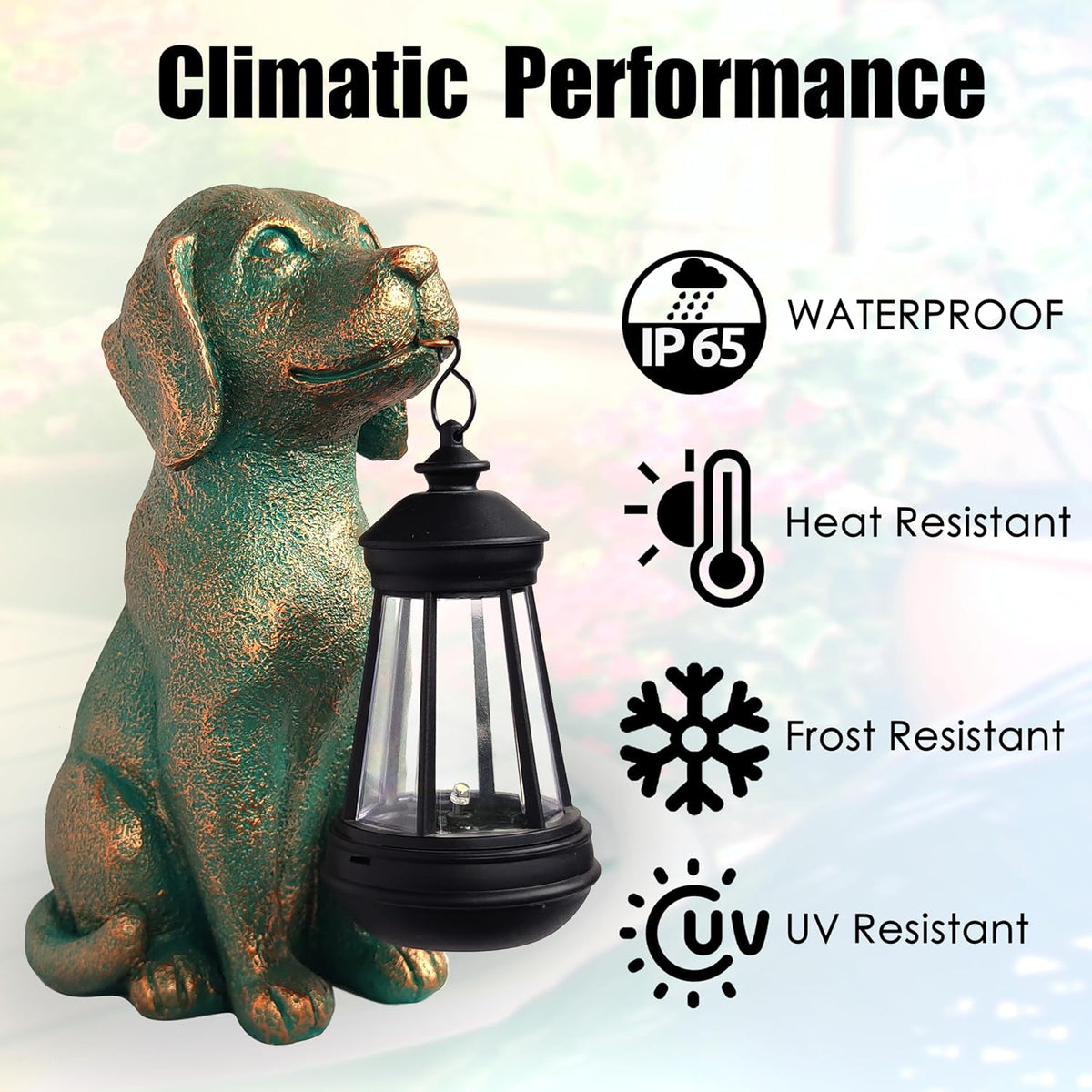 Dog Garden Statue Outdoor Décor with Solar Lights Lantern,Dog Solar Light Figurines Outside