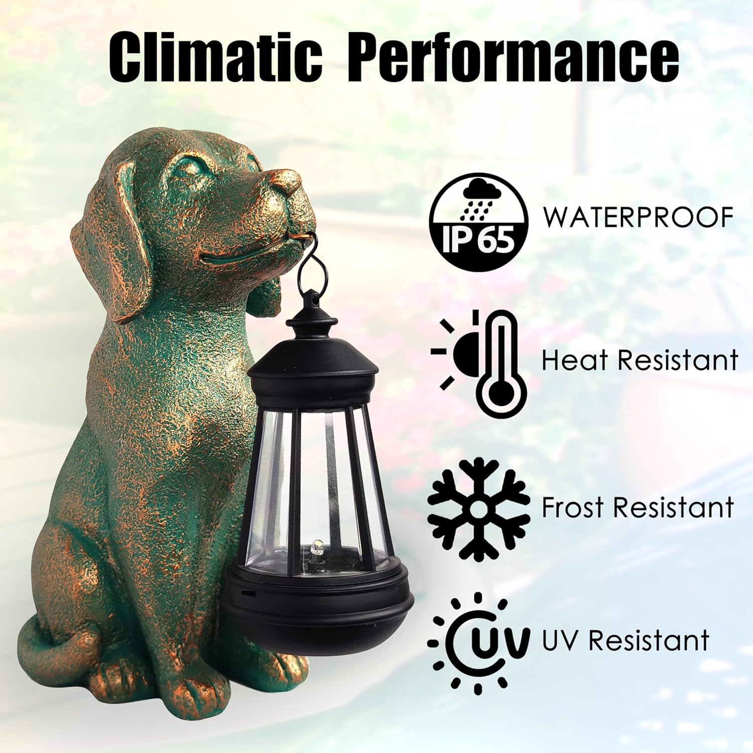 Dog Garden Statue Outdoor Décor with Solar Lights Lantern,Dog Solar Light Figurines Outside