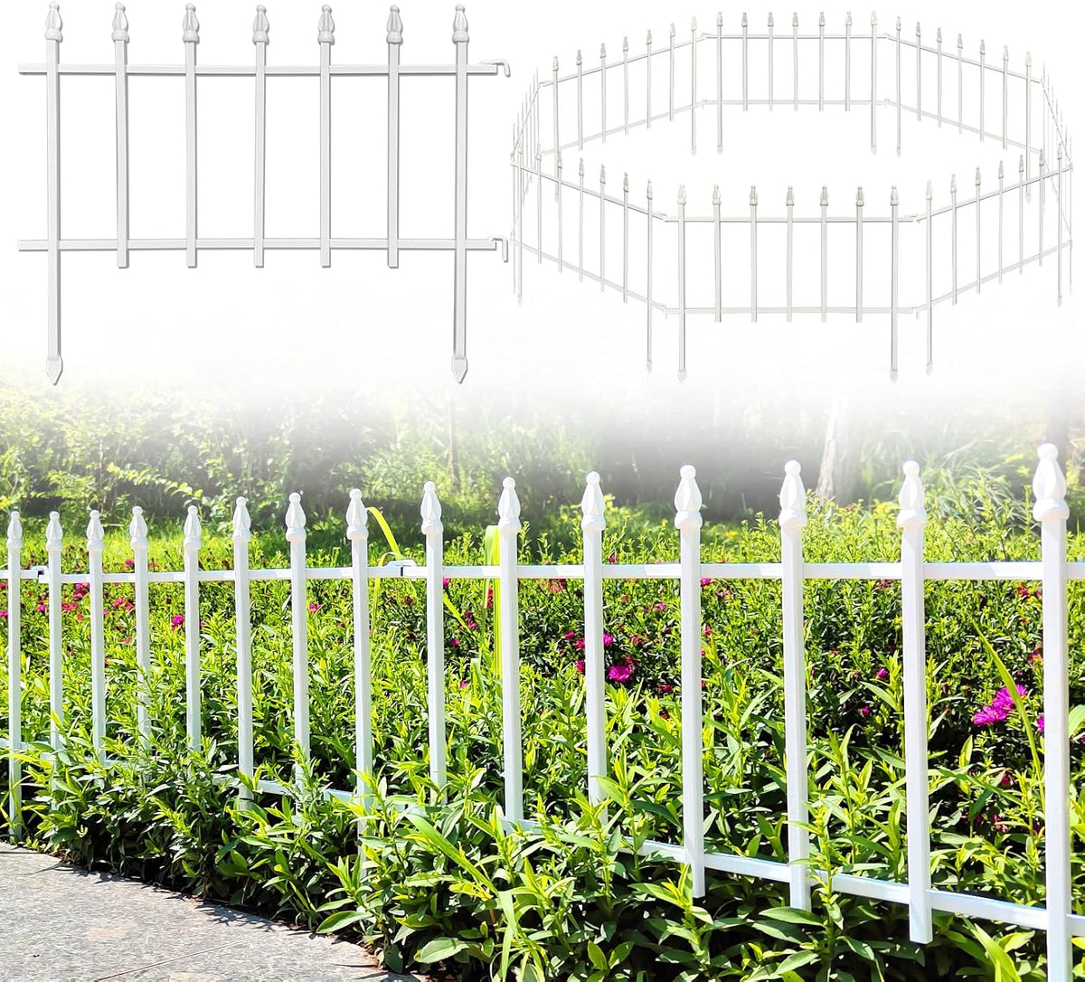 Metal Decorative Garden Fence 22" Wide x 18" High (5 Panels, Total Length 9.17 feet), Metal Border