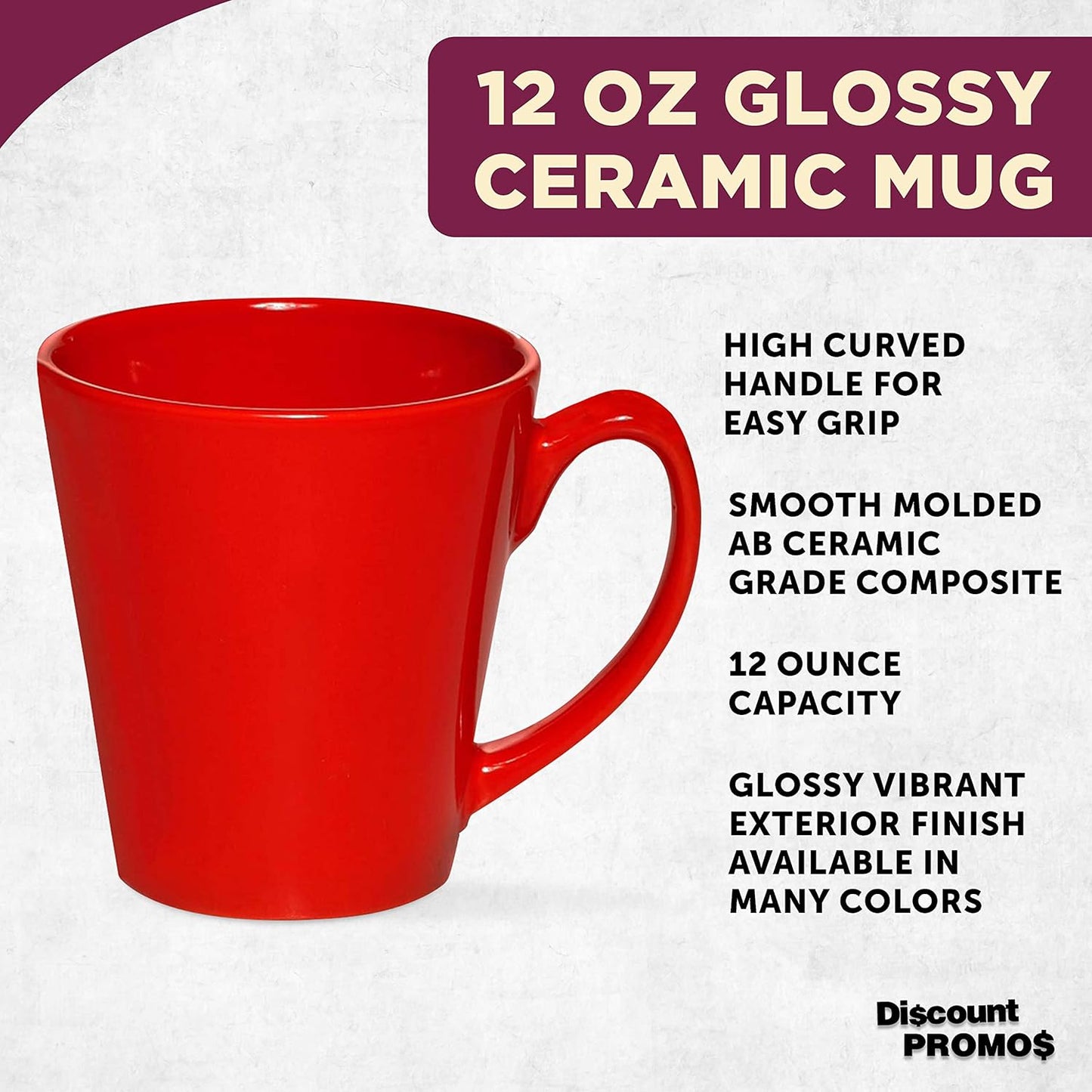 DISCOUNT PROMOS Glossy Ceramic Latte Coffee Mug 12 oz. Set of 10, Bulk Pack - Perfect for Tea