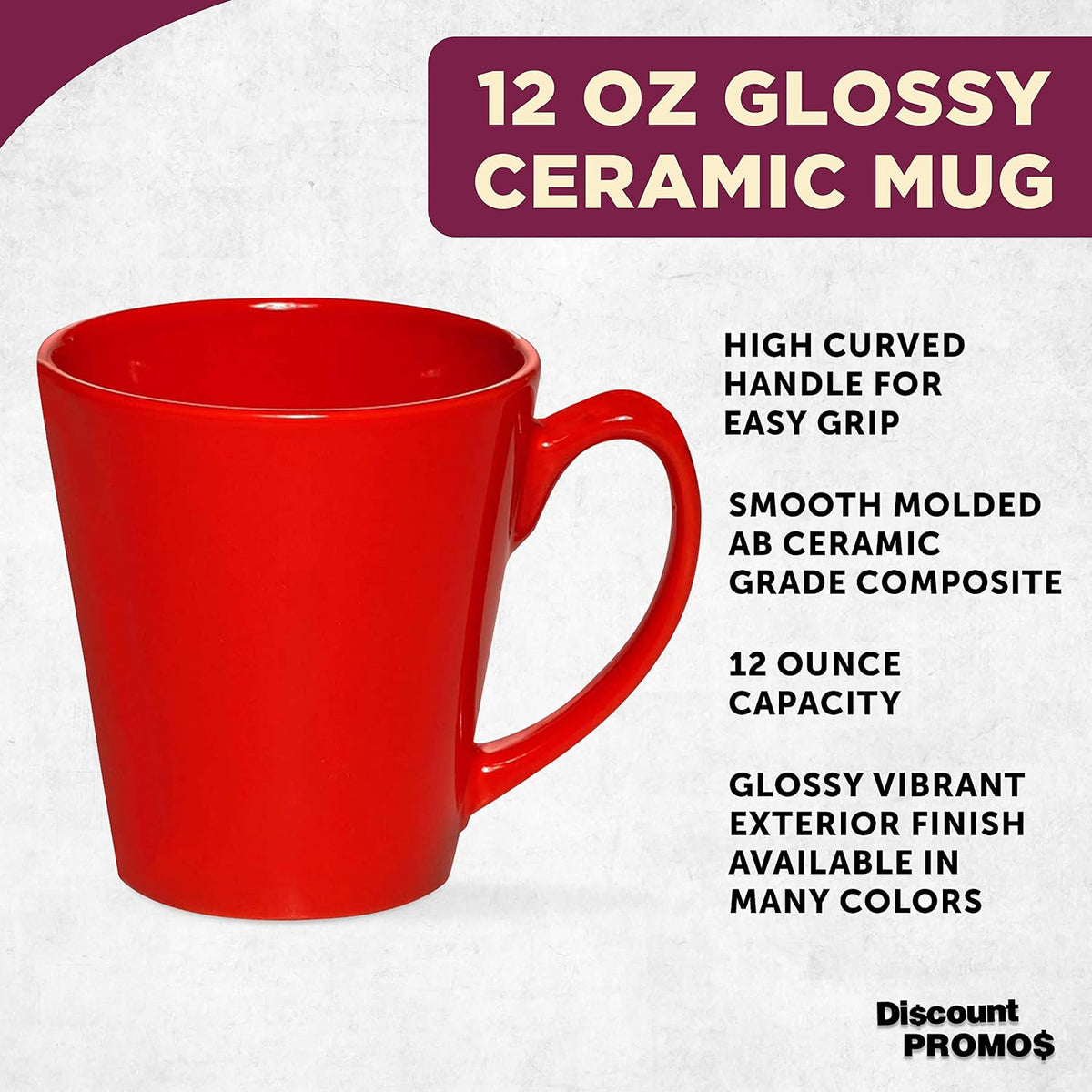 DISCOUNT PROMOS Glossy Ceramic Latte Coffee Mug 12 oz. Set of 10, Bulk Pack - Perfect for Tea