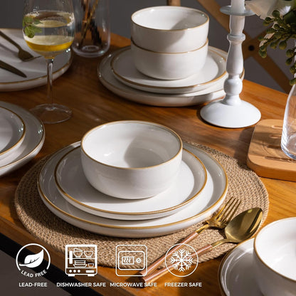 GBHOME Ceramic Dinnerware Sets for 8, 24 Pieces Stoneware Plates and Bowls Sets, Scratch Resistant