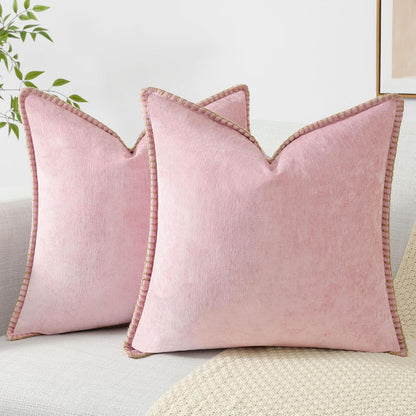 decorUhome Chenille Soft Throw Pillow Covers 20x20 Set of 2, Farmhouse Velvet Neutral Decorative
