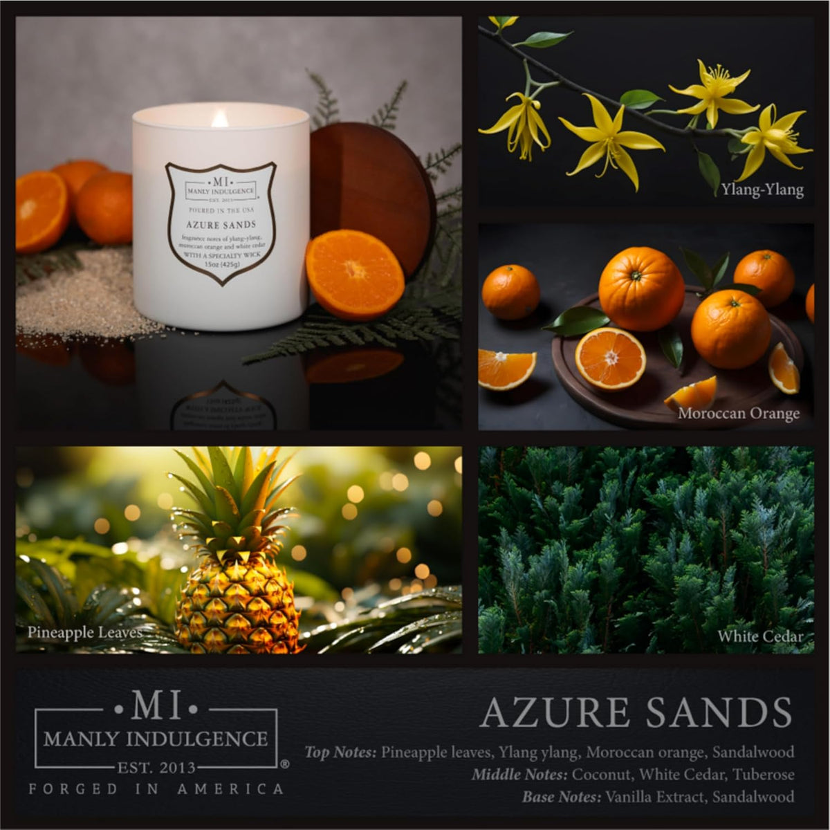 Manly Indulgence Azure Sands Scented Candles for Men, 15 oz Wooden Wick, Premium Soy Blend Wax, 60H