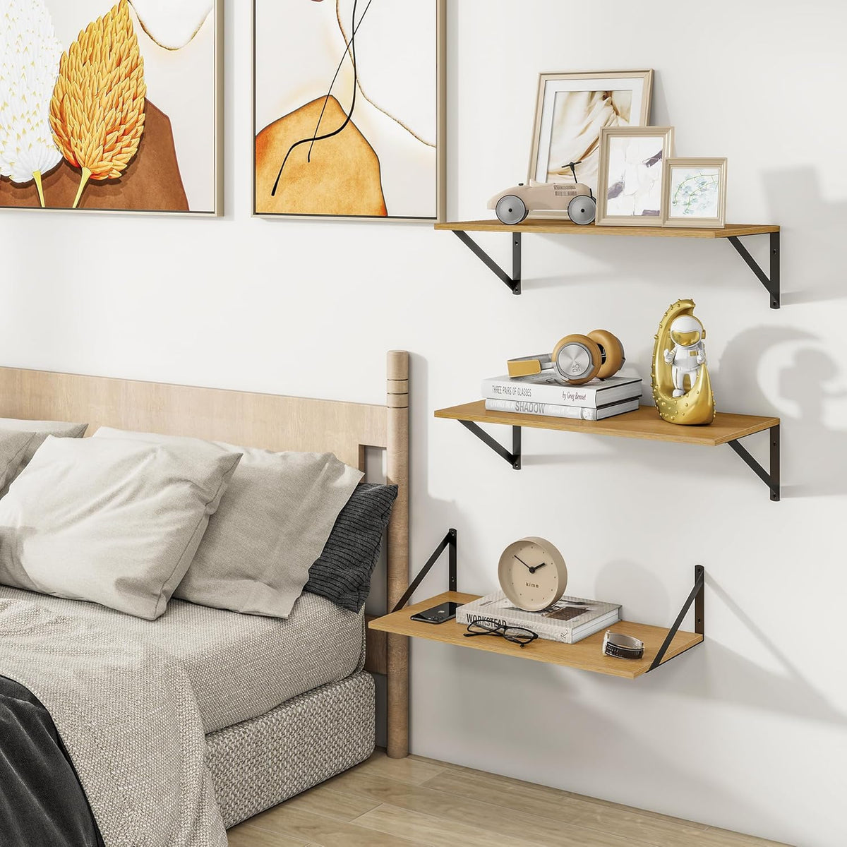 Heimlove 24" W x 12" D Wall Shelves for Books, 12 Inch Deep Floating Shelves Set of 3, Wide
