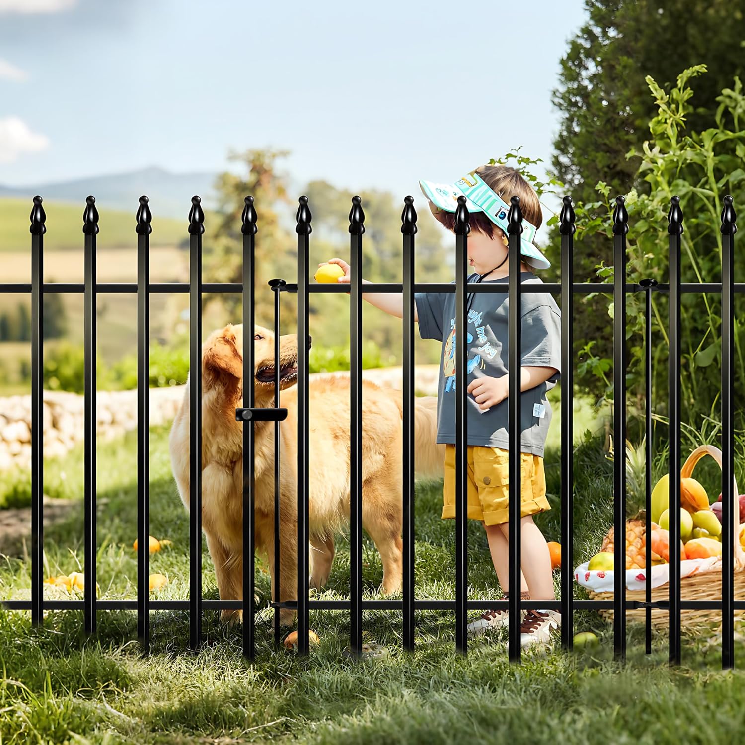 Metal Garden Fence 36" Wide x 28" High, 5 Panels (4 Panels + 1 Gate), Total 11.6 feet, Metal Border