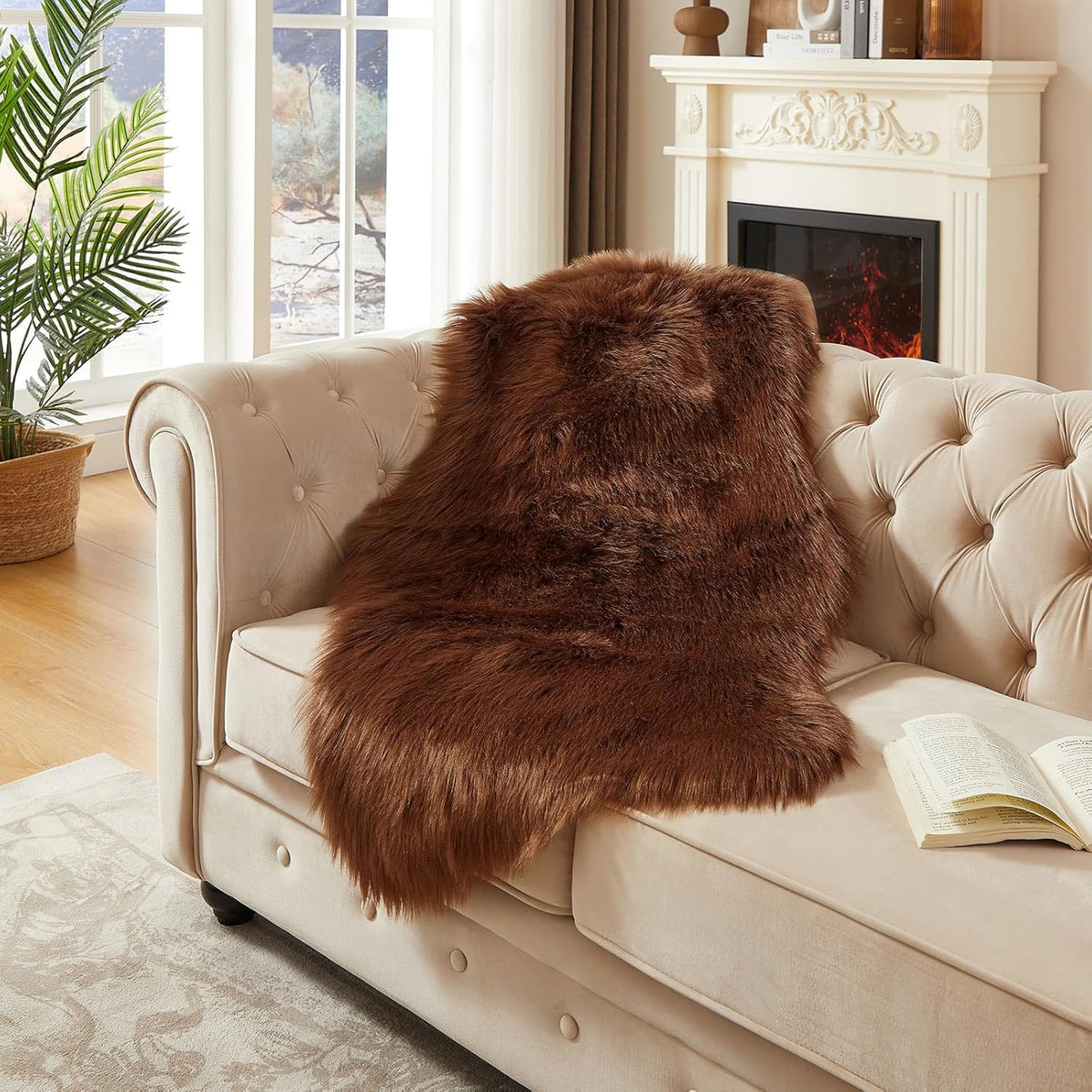AMTOVO Faux Fur Rug, Coffee Area Rug, Fluffy Sheepskin Rug, Fuzzy Ultra Soft 2 x 4 ft Shag Rugs for