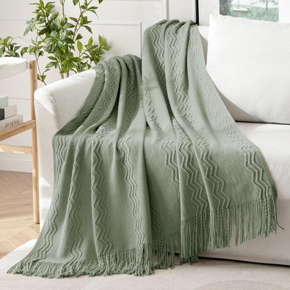 MIULEE Sage Knitted Throw Blanket for Couch Boho Green Textured Cozy Woven Decorative Farmhouse