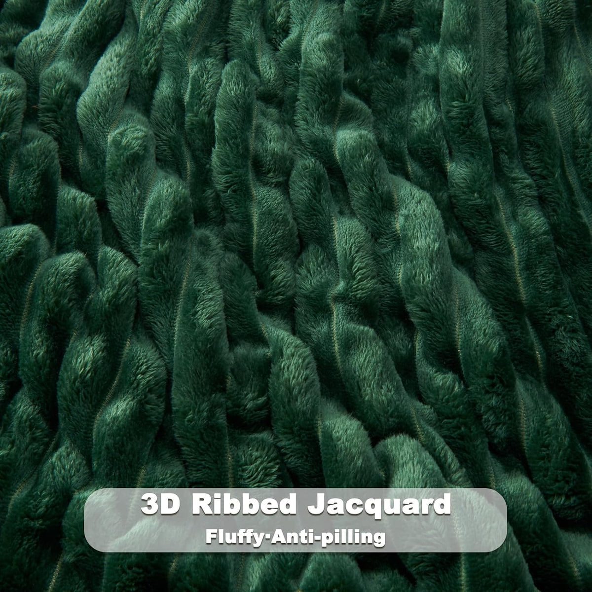 NEWCOSPLAY Super Soft Twin Blanket Dark Green Premium Silky Flannel Fleece 3D Ribbed Jacquard