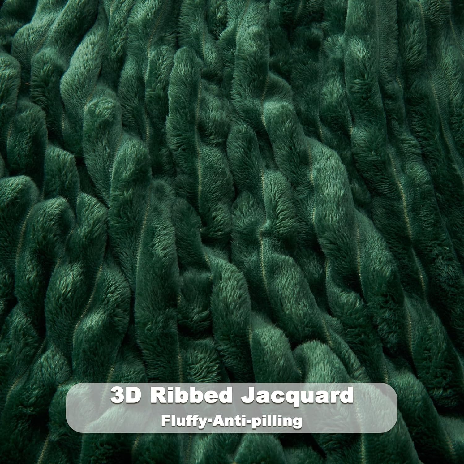 NEWCOSPLAY Super Soft Twin Blanket Dark Green Premium Silky Flannel Fleece 3D Ribbed Jacquard