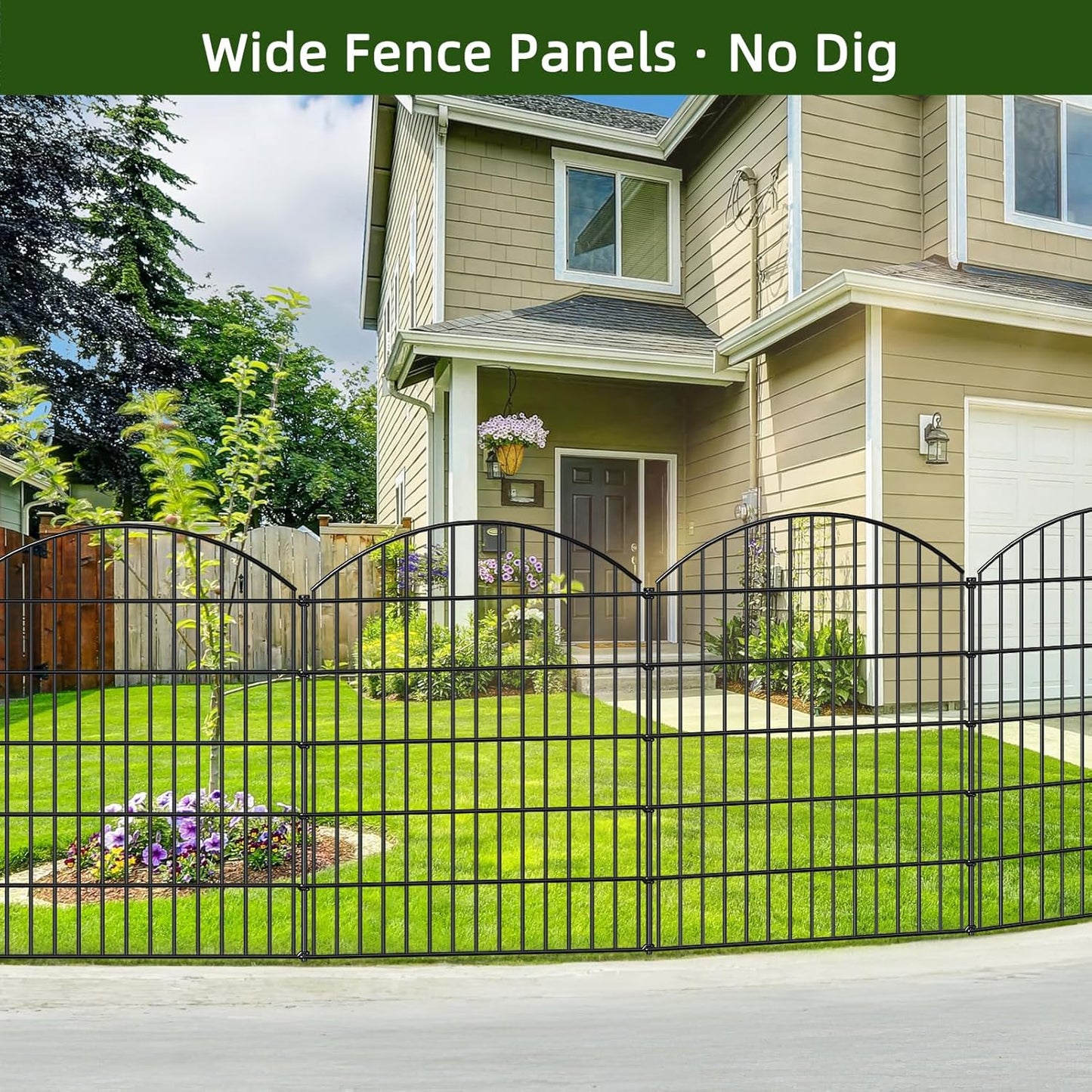 Decorative Metal Garden Fence Outdoor CTW3643, 43.2in H x 14.75 ft L, No Dig Temporary Dog Fence