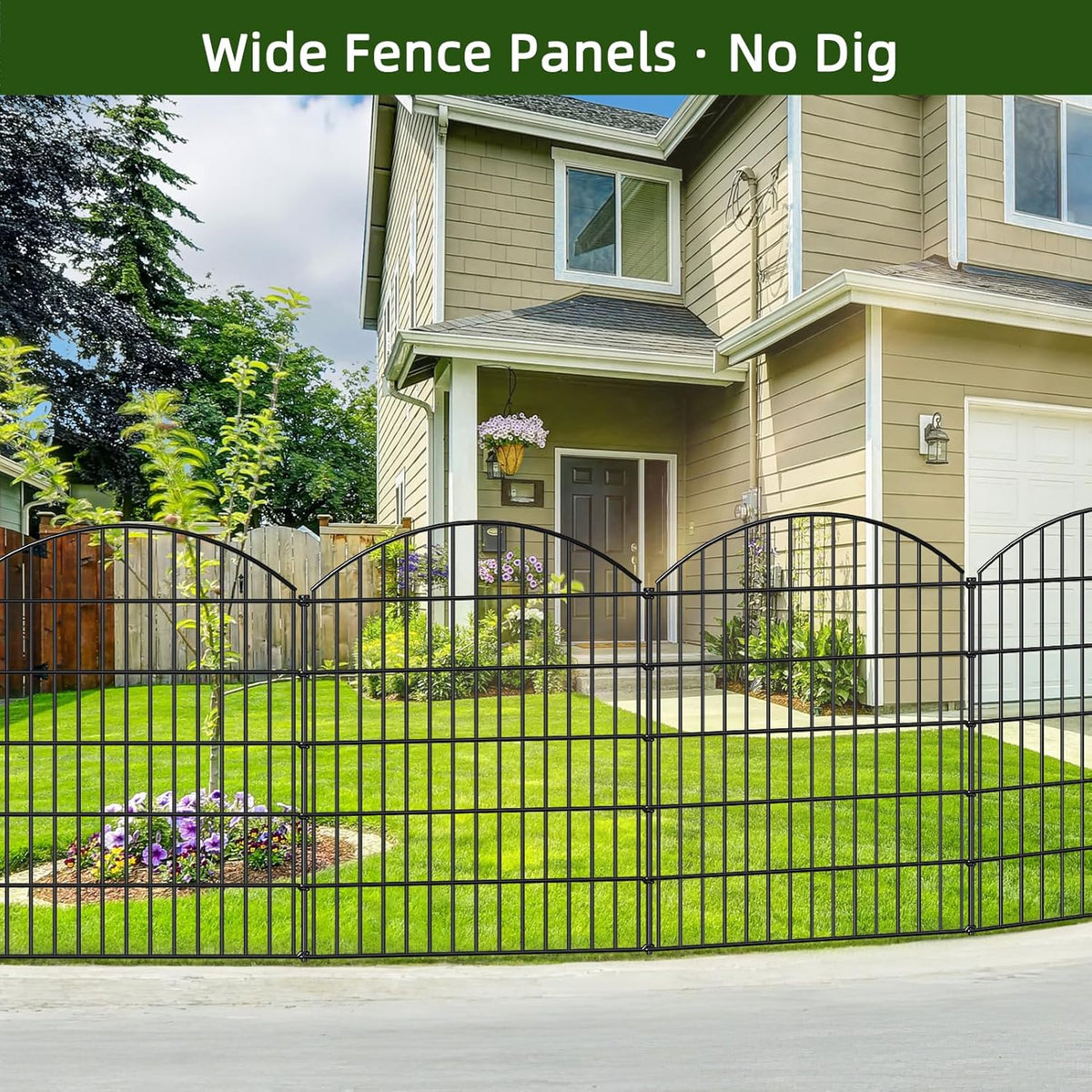 Decorative Metal Garden Fence Outdoor CTW3643, 43.2in H x 14.75 ft L, No Dig Temporary Dog Fence