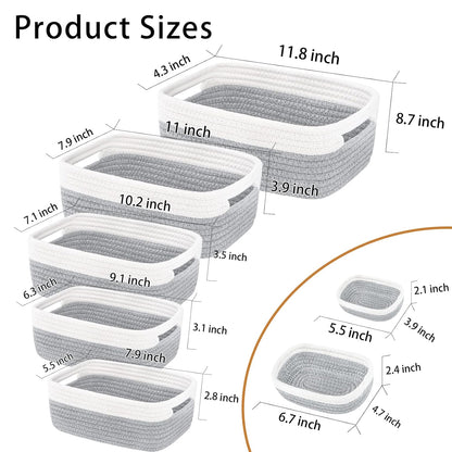 7 Piece Cotton Rope Woven Basket Set - Small Basket for Baby Nursery, Pets, Montessori, Dog & Cat