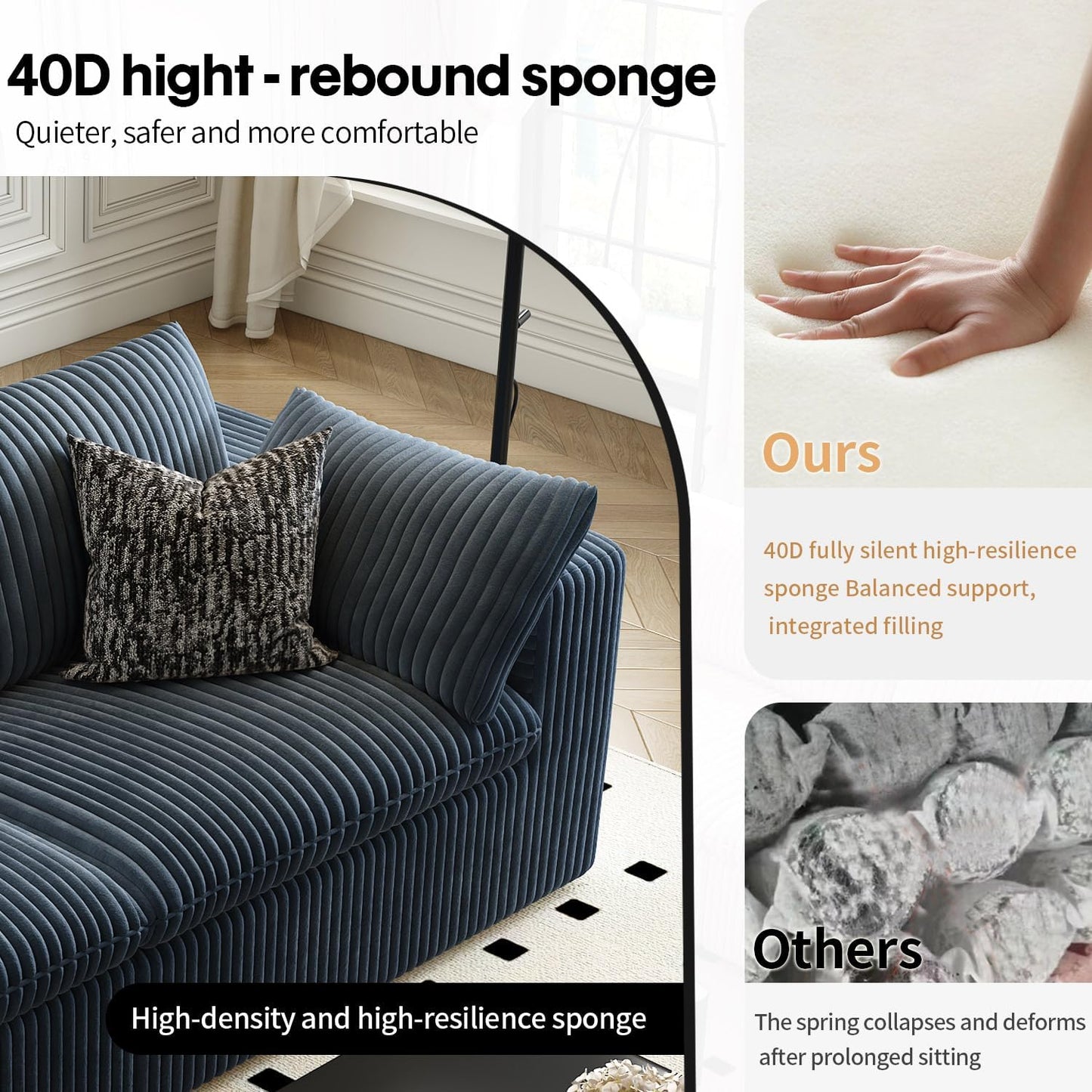 118" Cloud Couch Modular Sectional Sofa for Living Room,Modern Sofa with Deep Seat，U-Shape Boneless