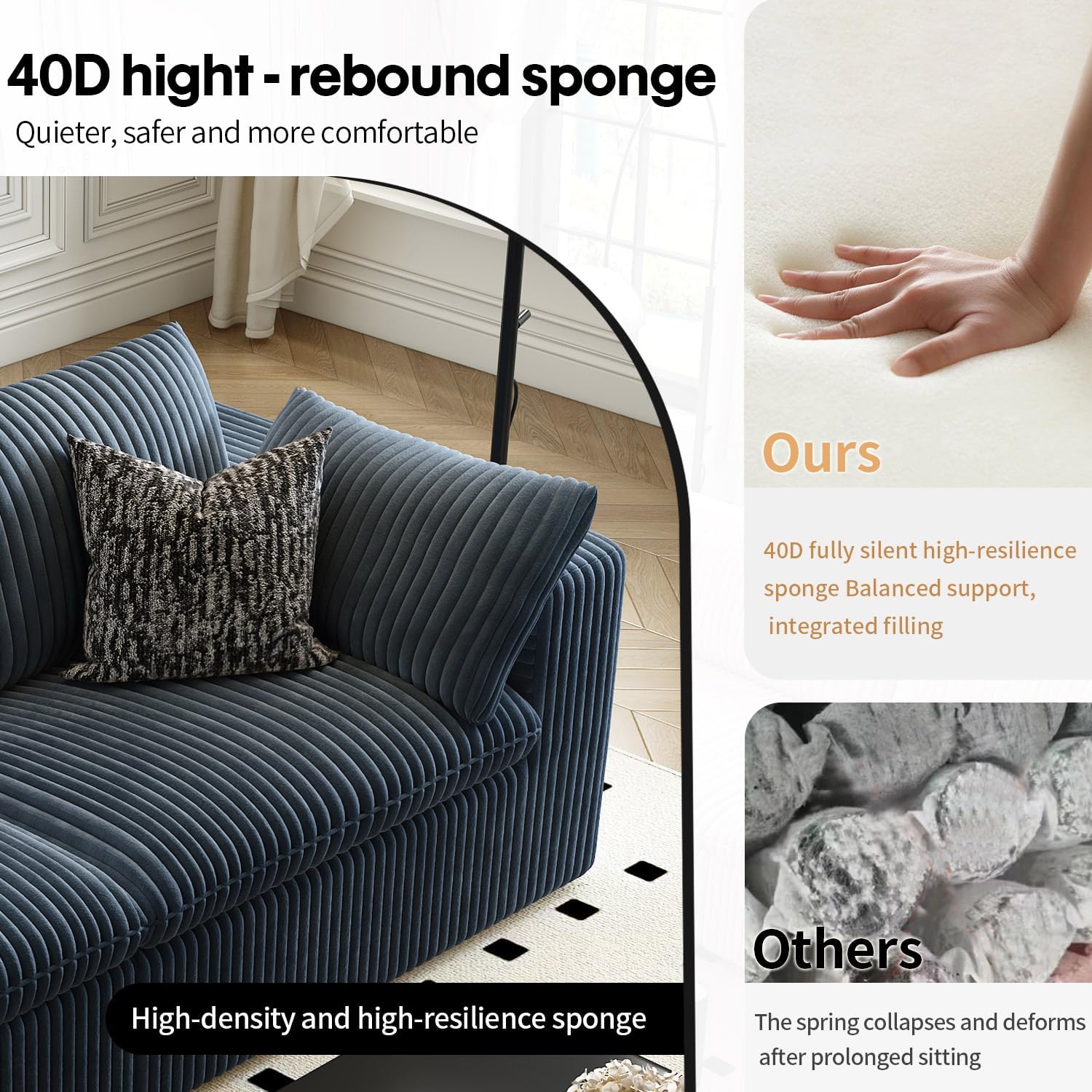 118" Cloud Couch Modular Sectional Sofa for Living Room,Modern Sofa with Deep Seat，U-Shape Boneless