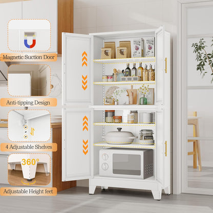 75.2" Tall Metal Pantry Cabinet, Kitchen Pantry Storage Cabinets with 4 Door and 4 Adjustable