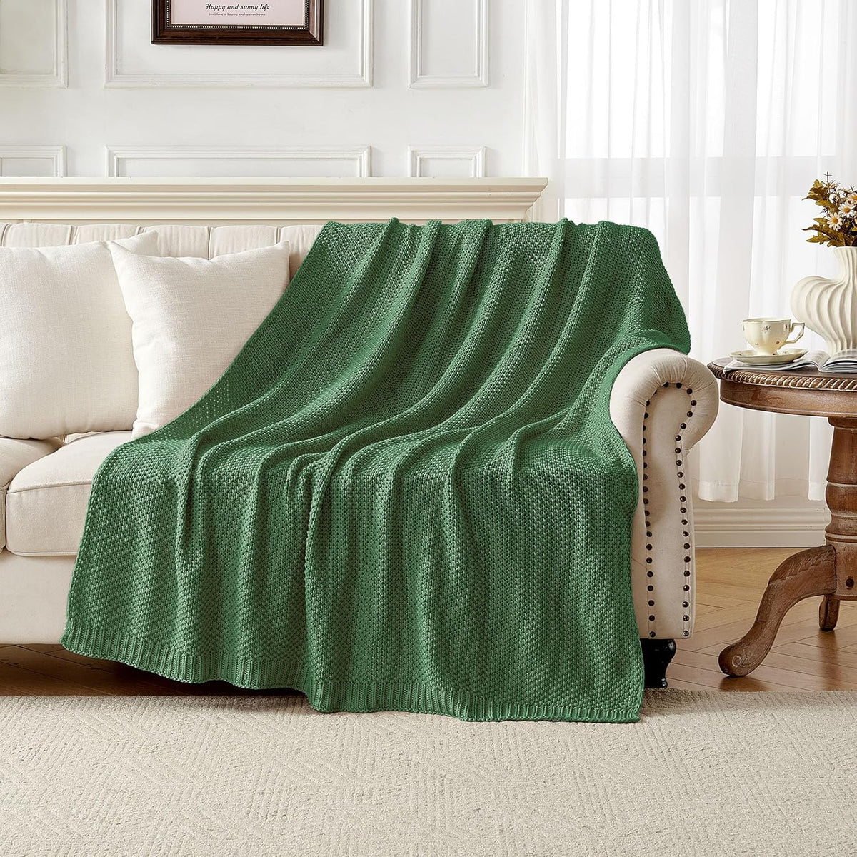 Joydeco Chunky Cable Knit Throw Blanket, Lightweight 100% Cotton Soft Cozy Throw Twin Blanket for