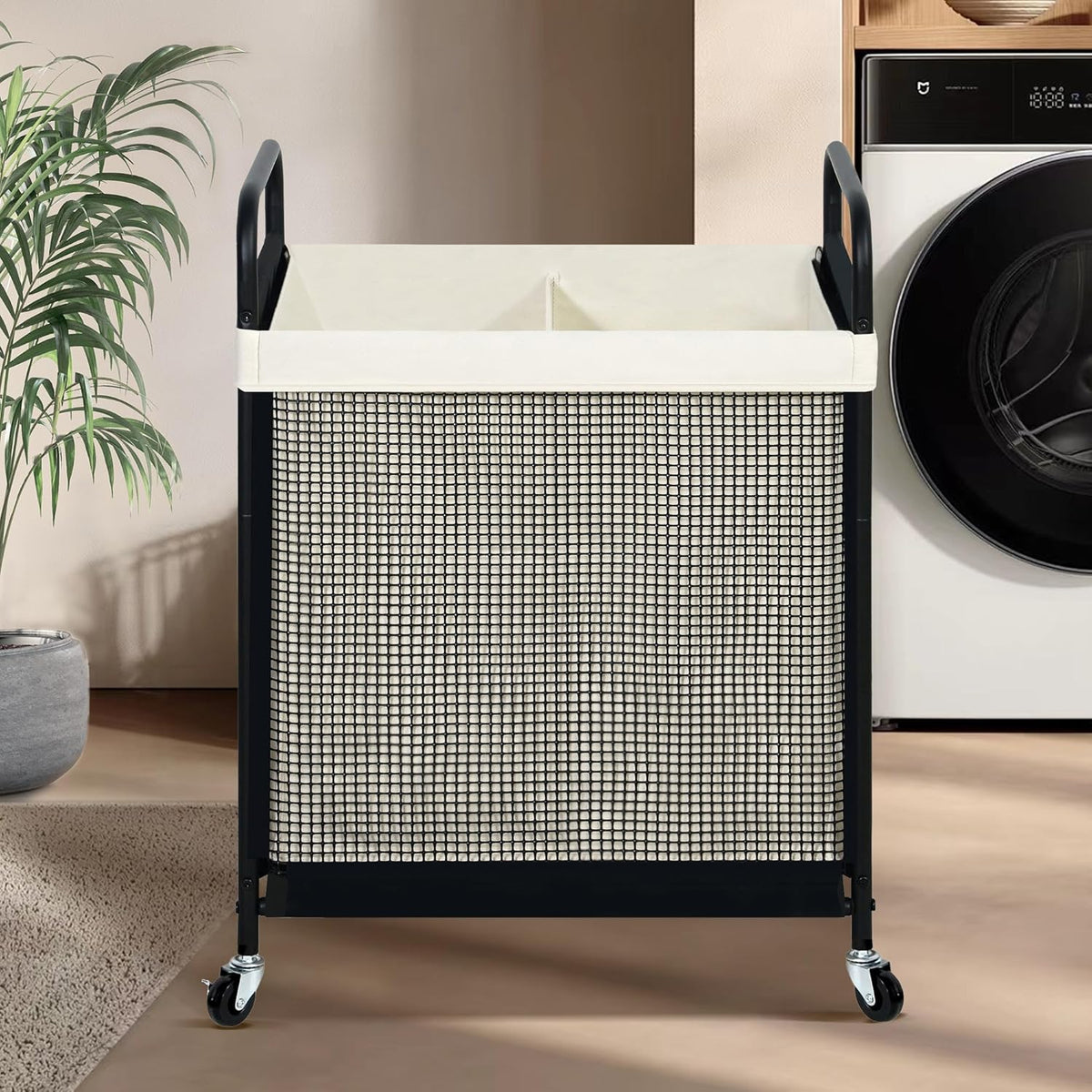STO STO Laundry Hamper 2 Section, 100L Rolling Laundry Sorter Cart with Removable and Washable