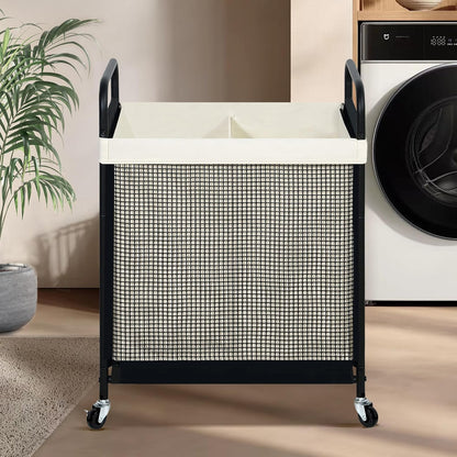 STO STO Laundry Hamper 2 Section, 100L Rolling Laundry Sorter Cart with Removable and Washable