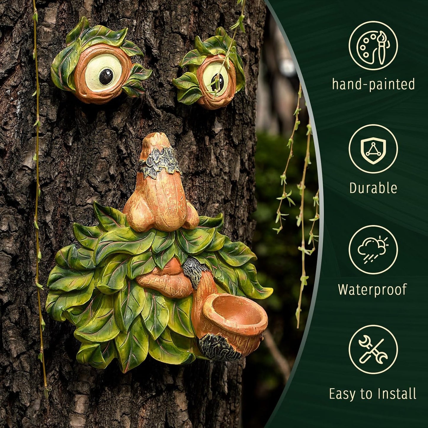 Tree Face Decor Outdoor,Whimsical Outdoor Art with Bird Feeder,Tree Hugger Bark Ghost Face