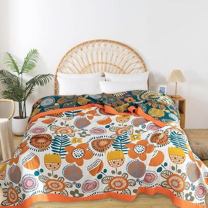 Boho Throw Blanket for Bed - 100% Pure Cotton Ultra Soft Rustic Quilt - Farmhouse Decor Bed