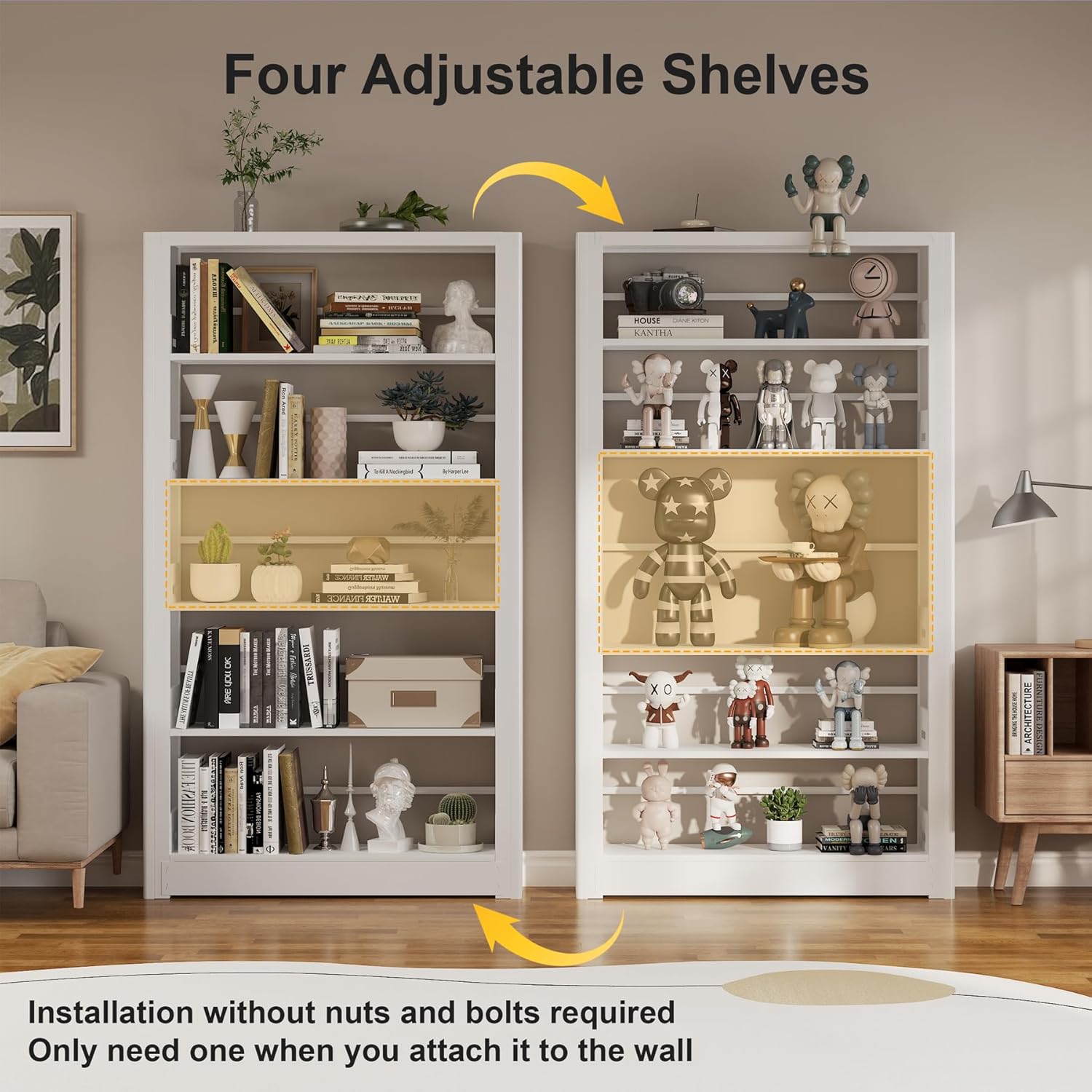 Heavy Duty Metal Bookshelf, 5 Shelf Adjustable Bookcase, 69’’ Tall Modern Bookshelves, Open Book