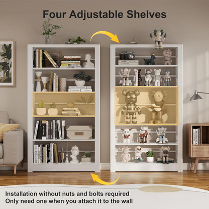 Heavy Duty Metal Bookshelf, 5 Shelf Adjustable Bookcase, 69’’ Tall Modern Bookshelves, Open Book