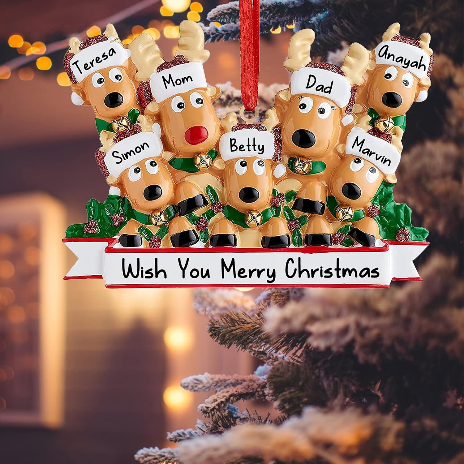 Personalized Deer Christmas Ornaments 2025 Family of 2,3,4,5,6,7,8 Custom Name Reindeer Xmas