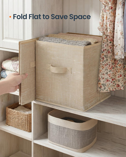 SONGMICS HOME Foldable Storage Cubes Set of 8, Fabric Shelf Organizer Bins with Handles, Closet